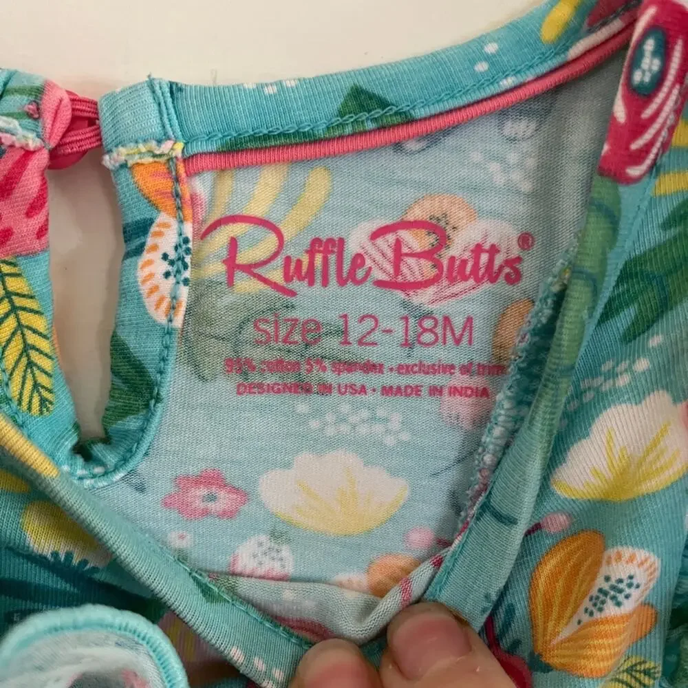 Ruffle Butt Girls Teal Floral Ruffle Romper 12-18mo